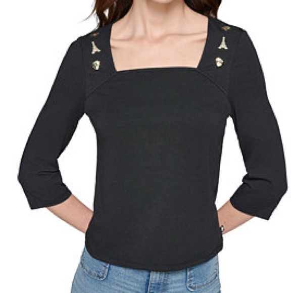 NWT! NEW! Karl Lagerfeld Paris LONG SLEEVE KNIT WITH PINS Women Square Neckline - Picture 1 of 9